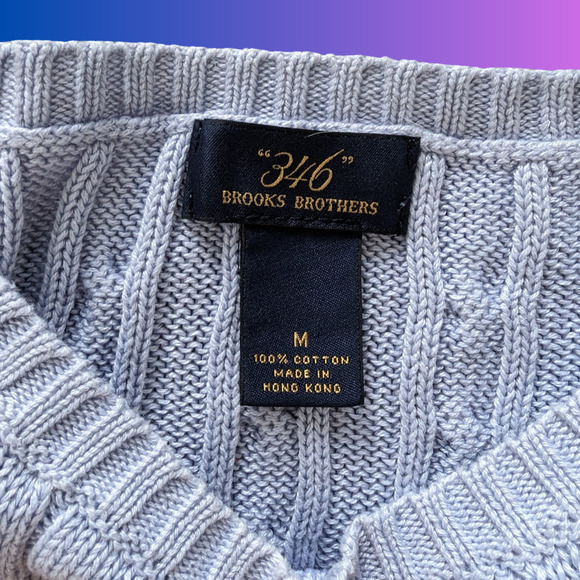 Blue Cable Knit Sweater | M | 346 by Brooks Brothers - Picture 3 of 4